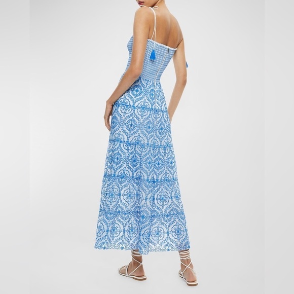 ALICE & OLIVIA Marna Mixed Blue Embroidery Smocked Sundress 12 - Picture 4 of 11